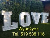 Napis LOVE wyraz love litery love dekoracja z liter love balony z helem w pudle